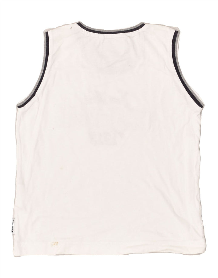 CHAMPION Boys Graphic Vest Top 7-8 Years Small White Cotton | Vintage Champion | Thrift | Second-Hand Champion | Used Clothing | Messina Hembry 