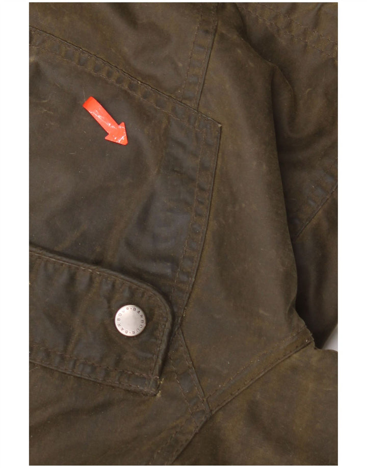 Barbour Dame Hætte Vokset Bomuldsjakke UK 12 Medium Khaki Bomuld