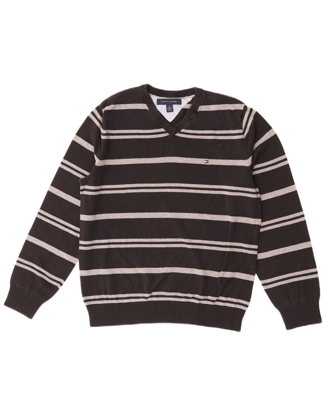 Tommy Hilfiger Herre V-hals sweater Medium Sort Stribet Bomuld
