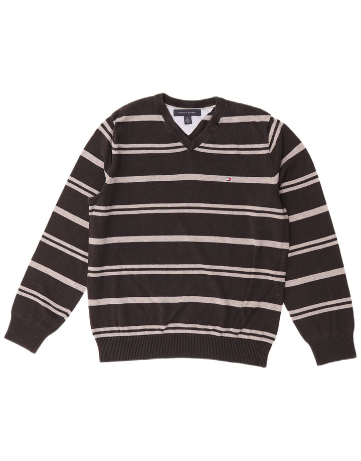 Tommy Hilfiger Herre V-hals sweater Medium Sort Stribet Bomuld