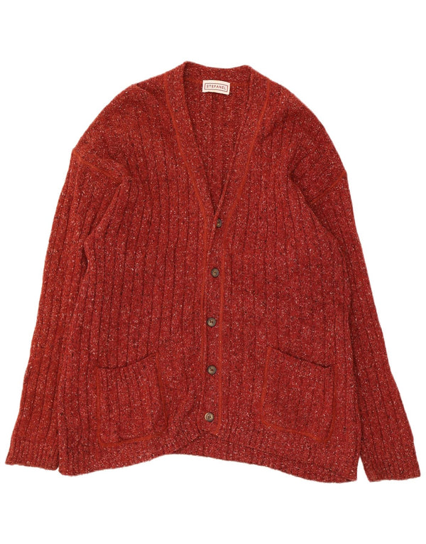 Stefanel Dame Cardigan Sweater UK 16 Large Rød Flecked Uld