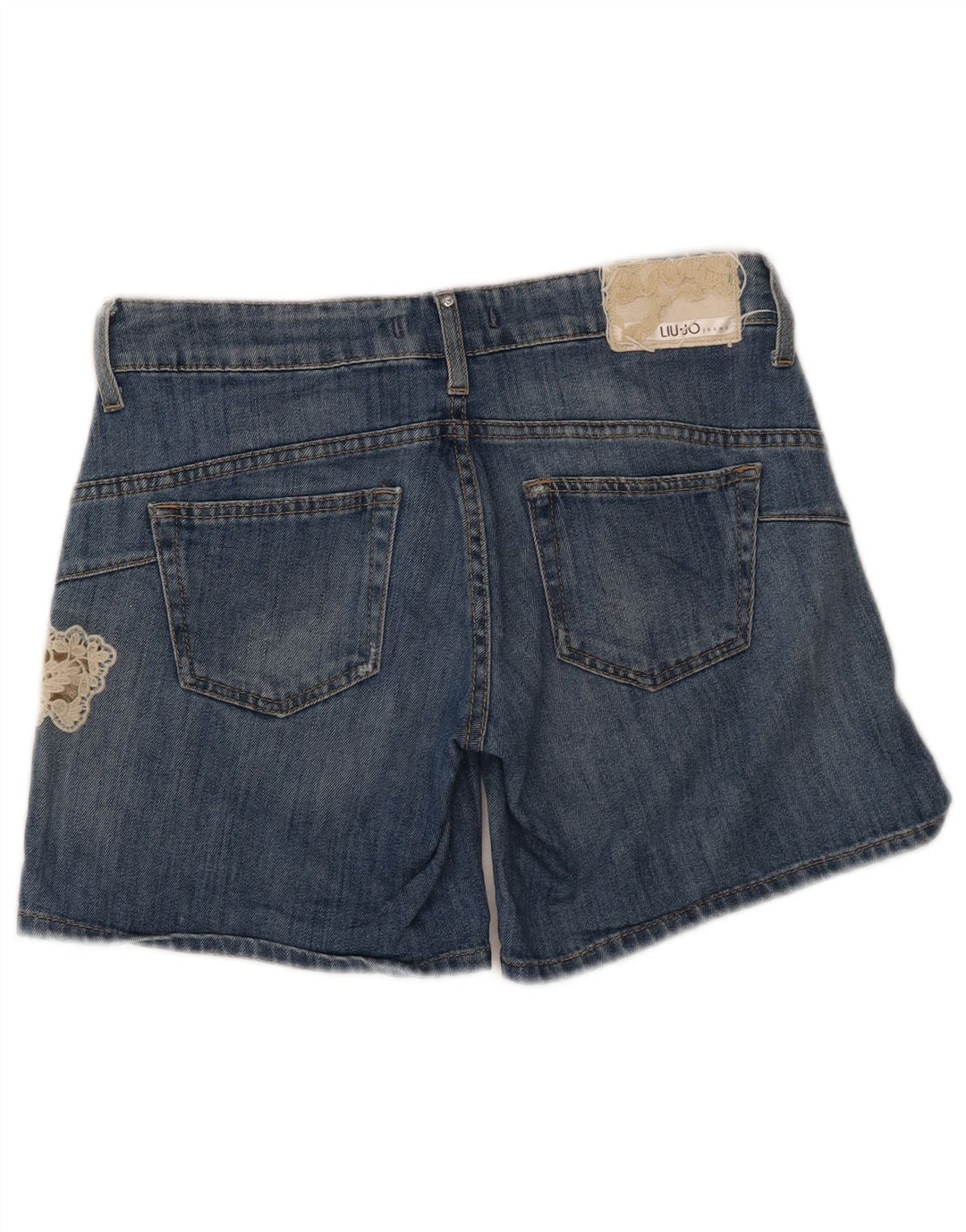 LIU JO Womens Denim Shorts W27 Small Blue Floral Cotton