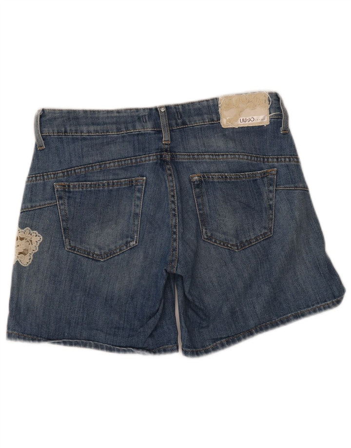 LIU JO Womens Denim Shorts W27 Small Blue Floral Cotton