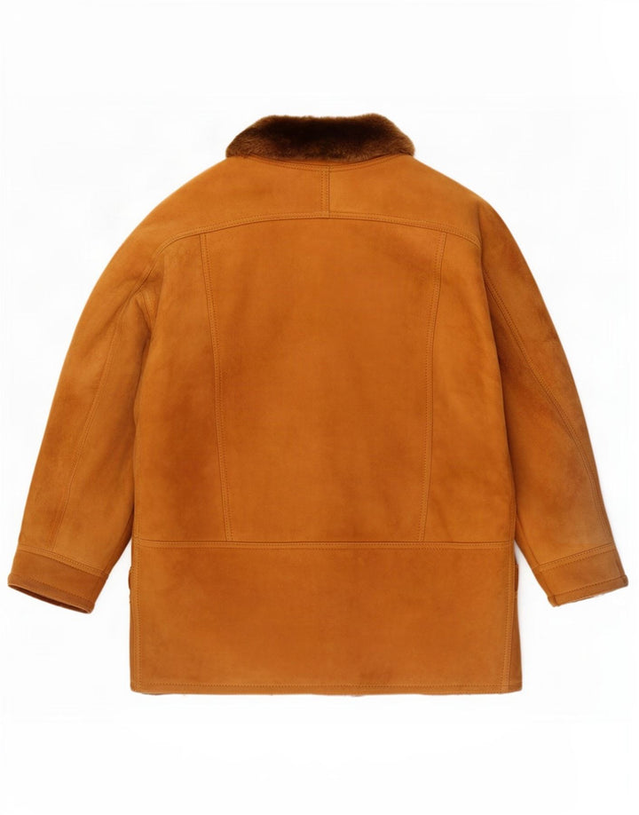Vintage Herre 3-knaps Shearling Jacket UK 40 Large Brown Leather