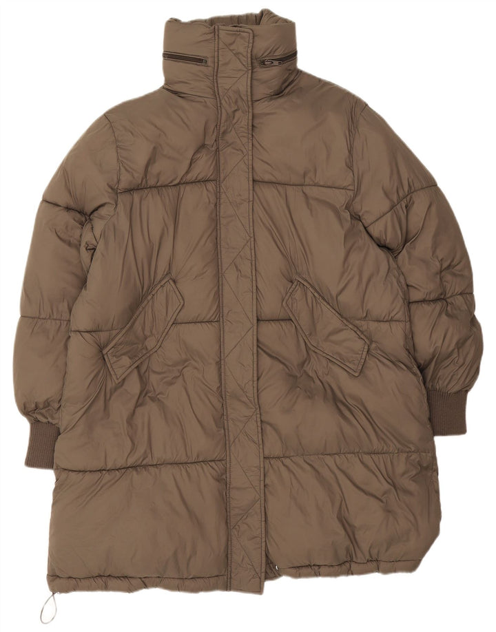 Zara Dame Hætte Oversized Polstret Frakke UK 10 Lille brun polyester
