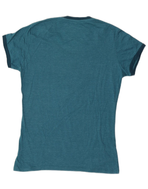 HARD ROCK CAFE Dame Flot Grafisk T-Shirt Top UK 14 Stor Blå Bomuld