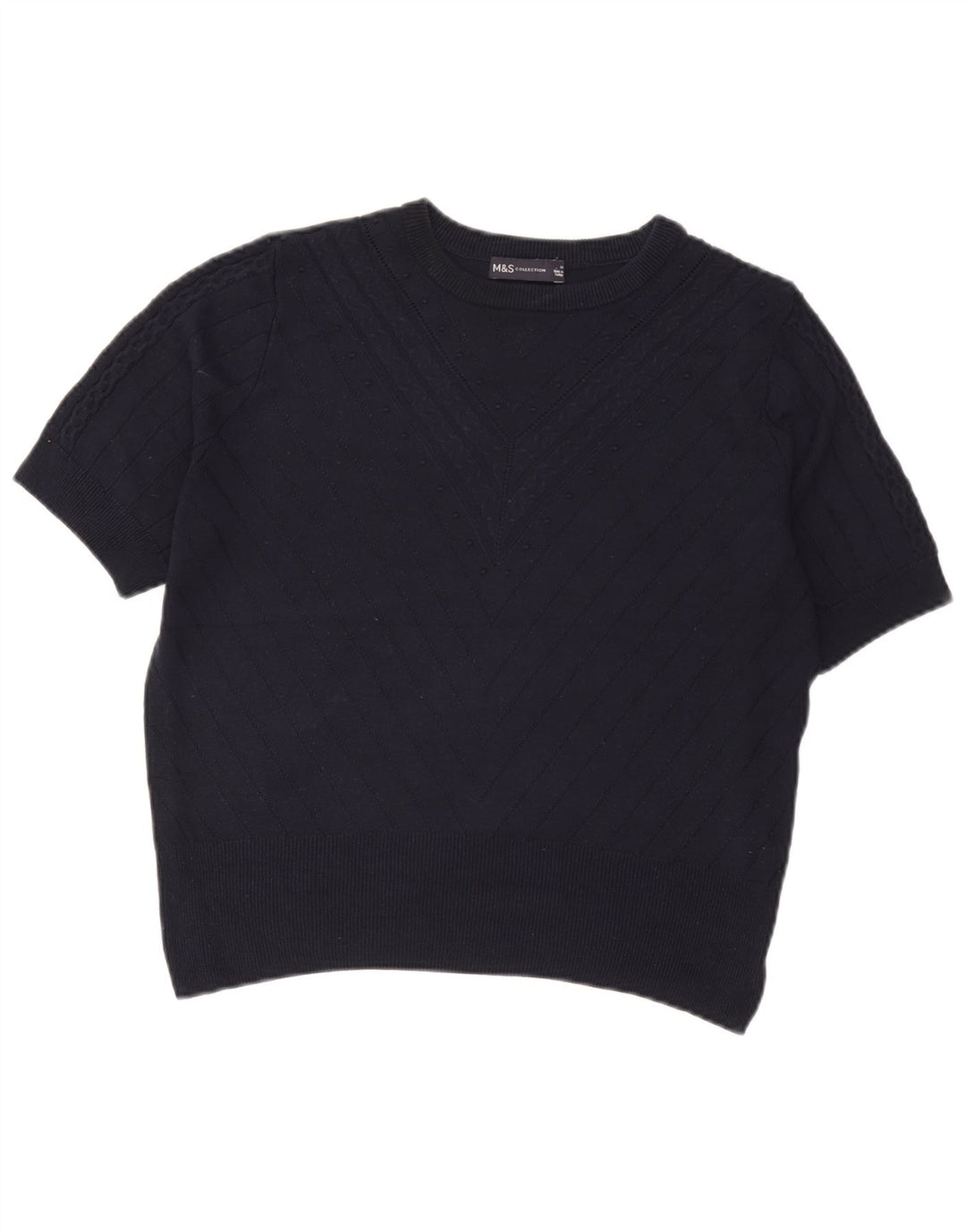 Marks & Spencer Dame Crop Crew Neck Jumper Sweater UK 14 Medium Navy Blue