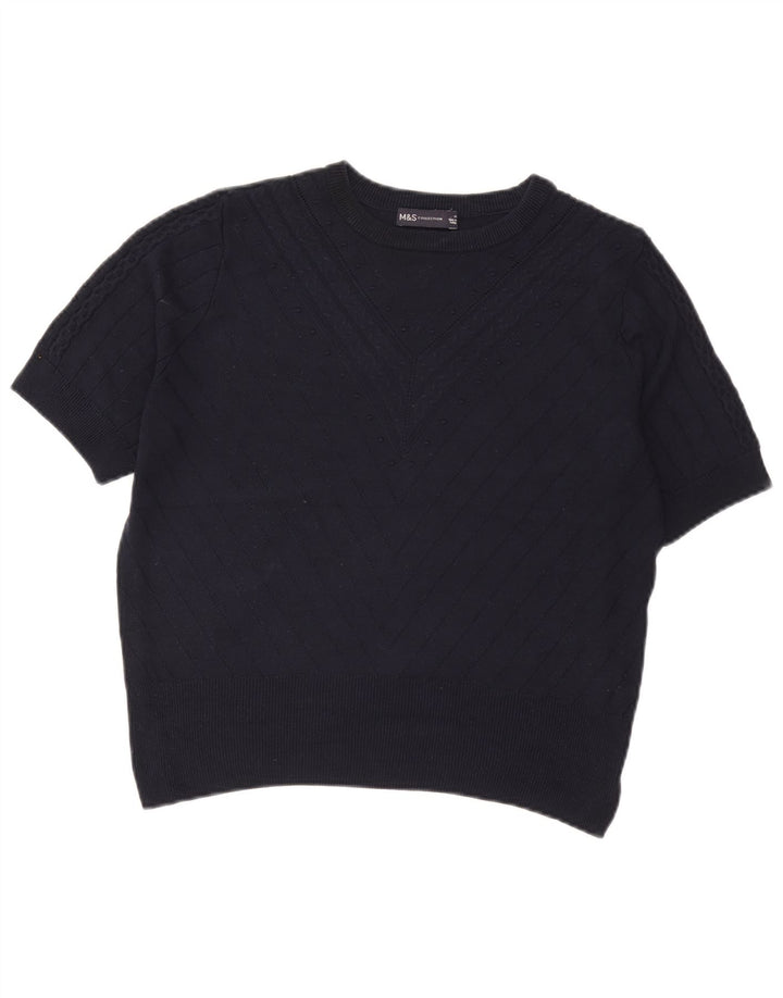 Marks & Spencer Dame Crop Crew Neck Jumper Sweater UK 14 Medium Navy Blue