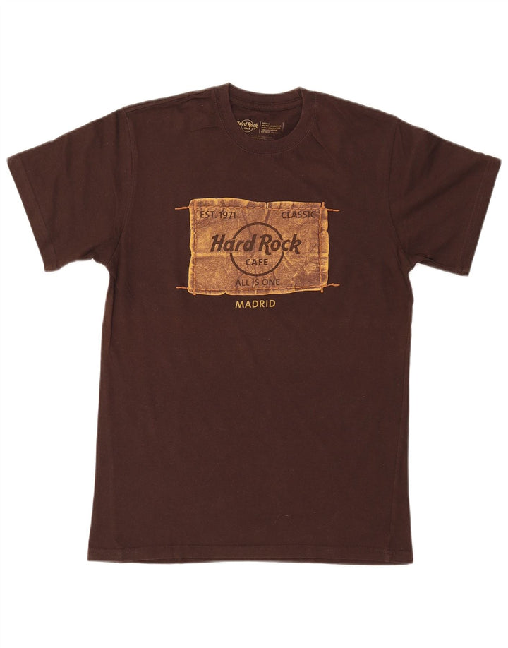 Hard Rock Cafe Herre Madrid Grafisk T-Shirt Top Lille Brun Bomuld