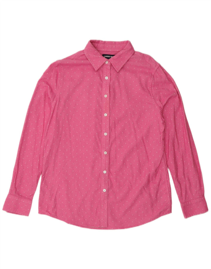 LANDS END Dameskjorte UK 12 Medium Pink Plettet Bomuld