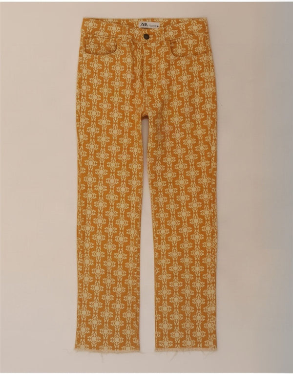 Zara Womens Cropped Jeans EU 38 Small W28 L24 Yellow Floral