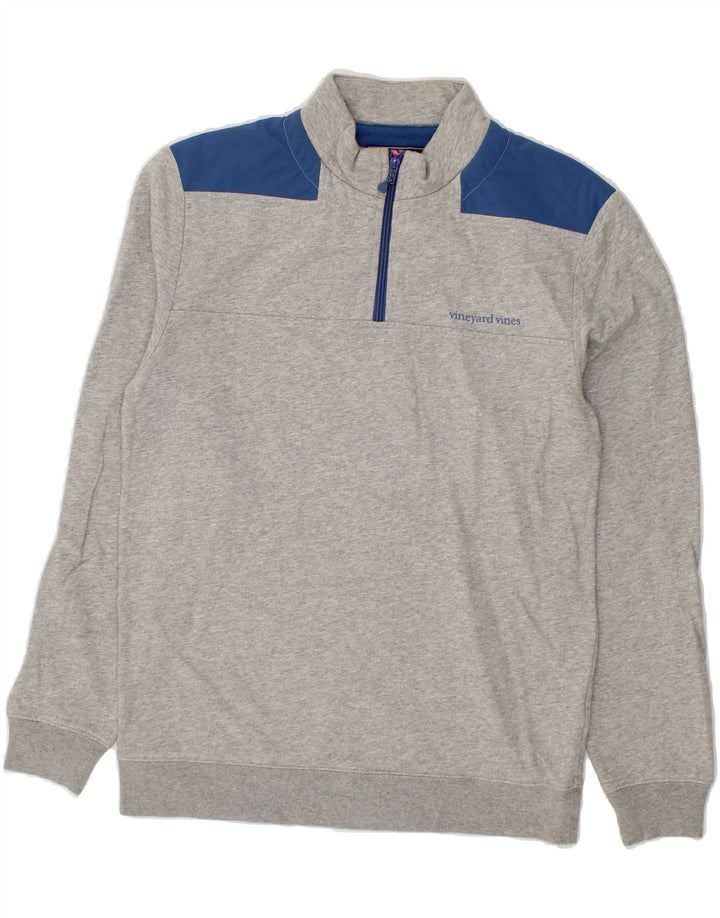 VINEYARD VINES Mens Zip Neck Sweatshirt Jumper Small Grey Colourblock Vintage Vineyard Vines and Second-Hand Vineyard Vines from Messina Hembry 