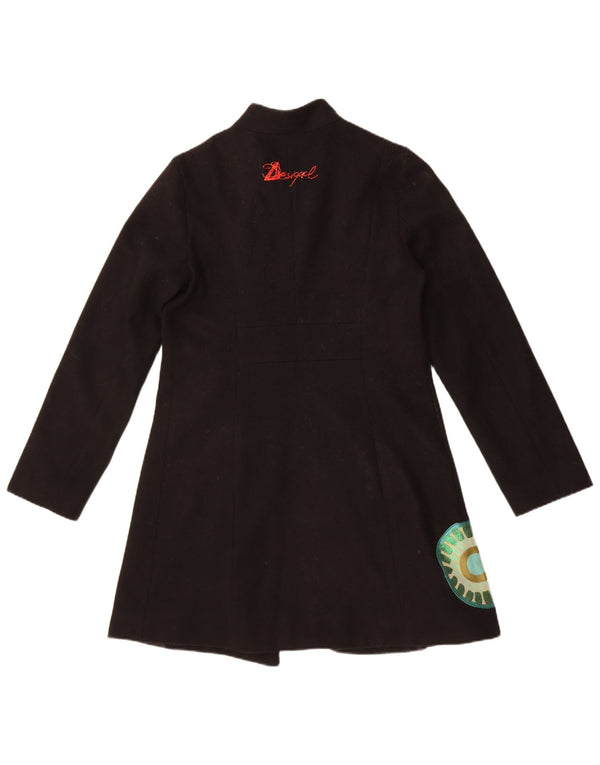 Desigual Womens Graphic Overcoat EU 40 Medium Black Geometric Wool
