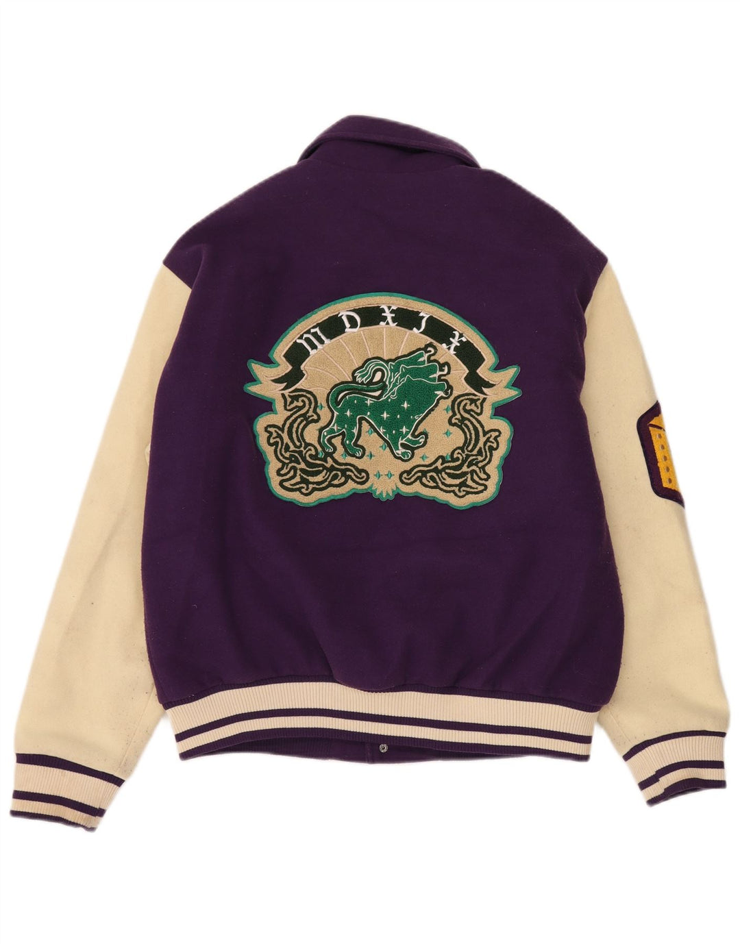 Zara Herre Grafisk Varsity Jacket UK 38 Medium Lilla Colourblock Polyester