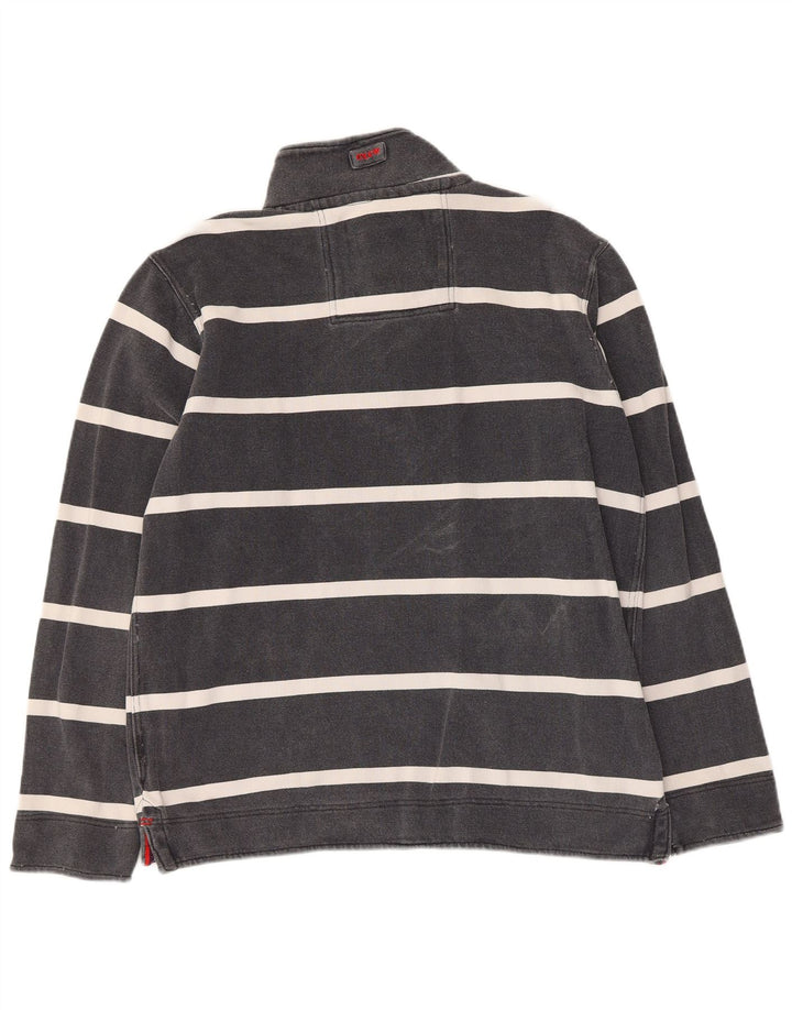 Besætningstøj Herre Button Neck Sweatshirt Jumper lille grå stribet bomuld