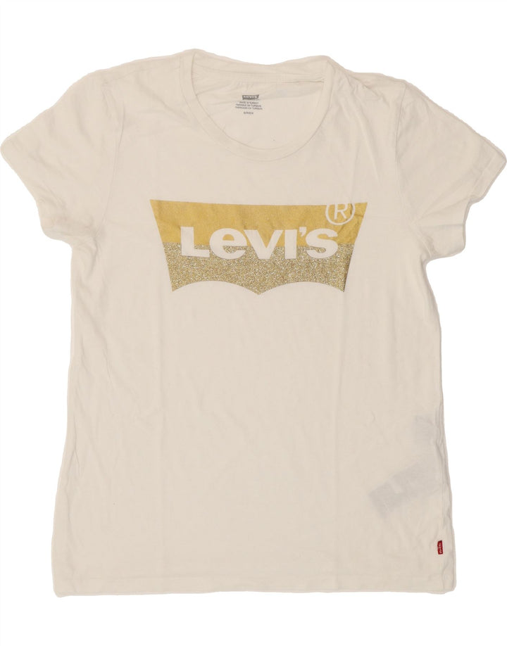 LEVI'S Womens Graphic T-Shirt Top UK 10 Small White Cotton Vintage Levi's and Second-Hand Levi's from Messina Hembry 