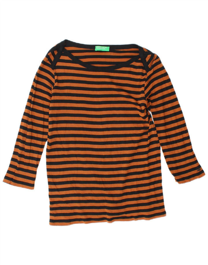 BENETTON Dame Top 3/4 ærmer UK 12 Medium Orange Stribet