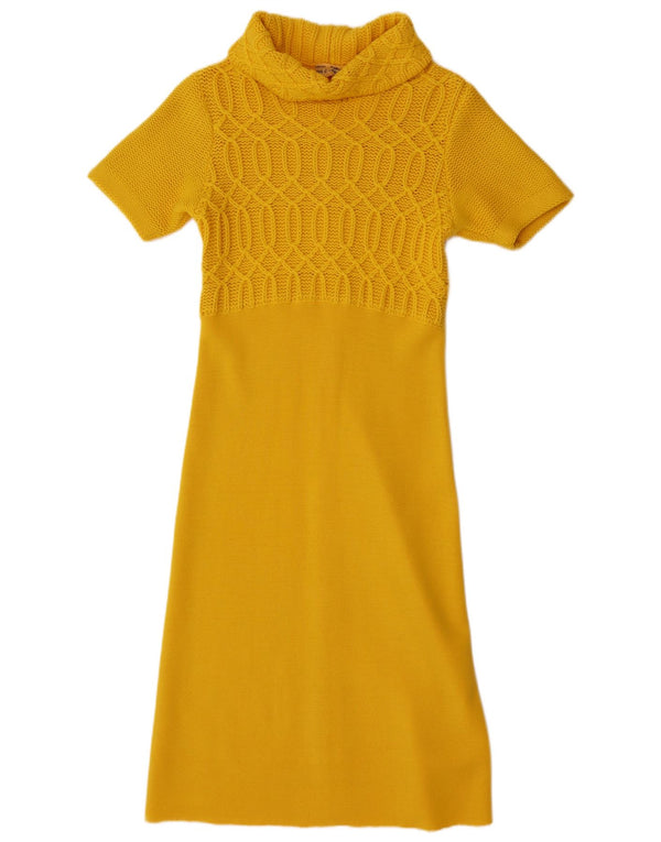 Vintage Dame Kortærmede Jumper Dress UK 10 Lille Gul