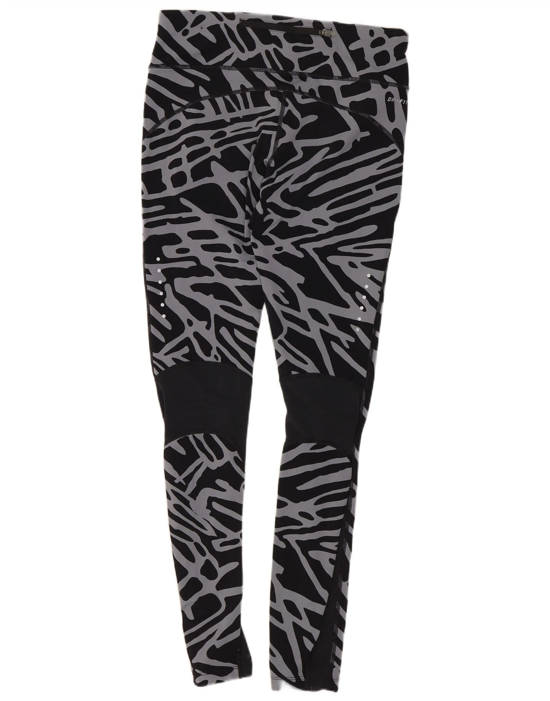 Nike Dame Dri Fit Leggings med abstrakt mønster UK 12 Medium Sort Nylon