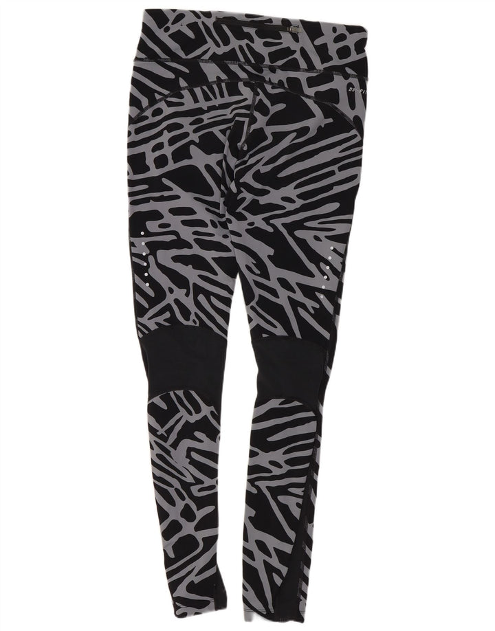 Nike Dame Dri Fit Leggings med abstrakt mønster UK 12 Medium Sort Nylon