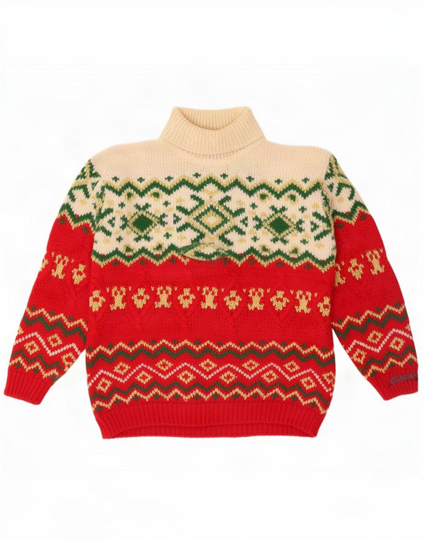 Foxhound Herre Roll Neck Jumper Sweater Large Red Fair Isle Wool