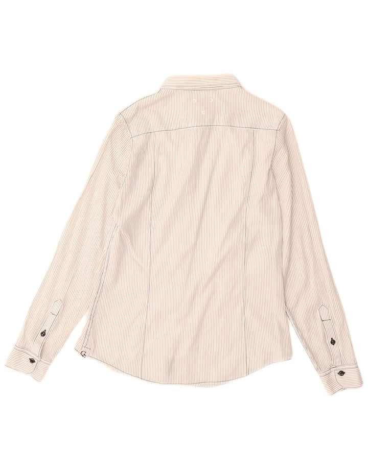 G-Star grafisk skjorte til kvinder UK 14 Medium hvid nålestribet bomuld