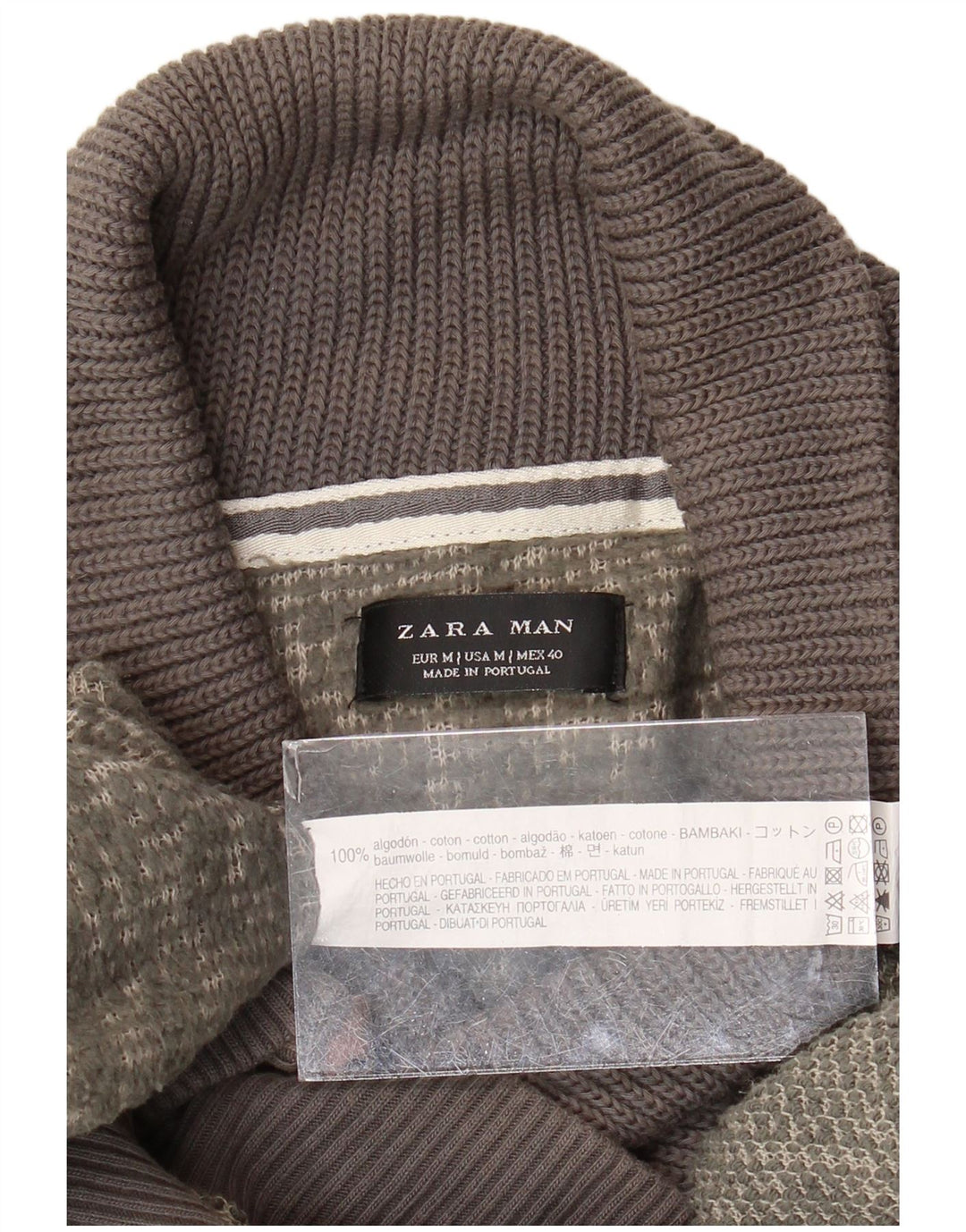 Zara Herre Shawl Neck Jumper Sweater Medium Green Bomuld