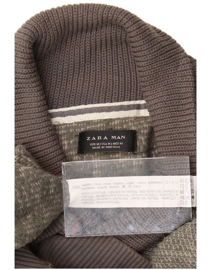 Zara Herre Shawl Neck Jumper Sweater Medium Green Bomuld
