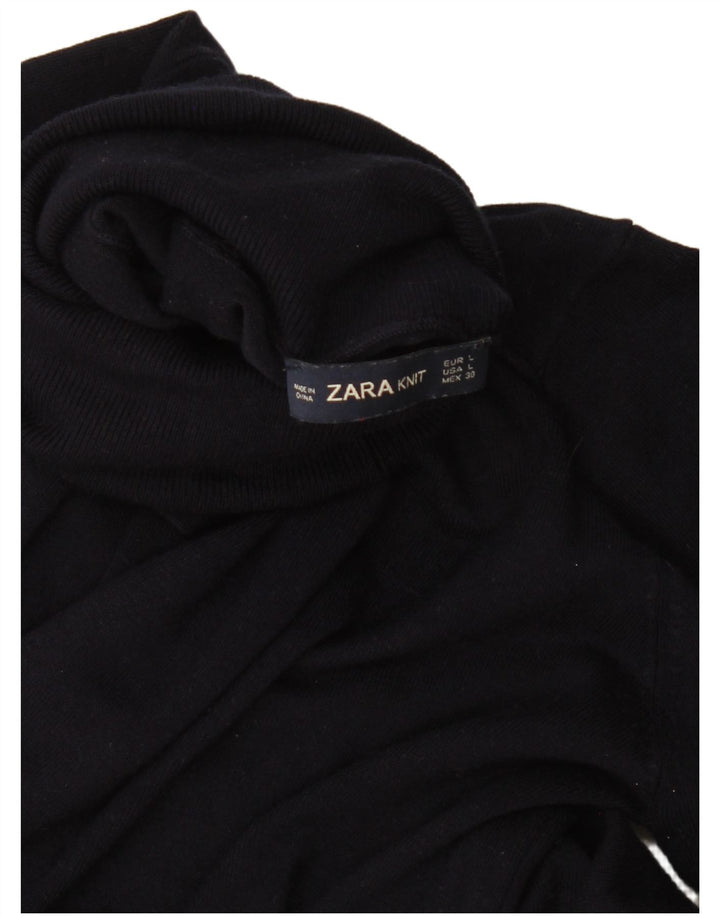 Zara Dame Roll Neck Jumper Sweater UK 14 Large Navy Blue