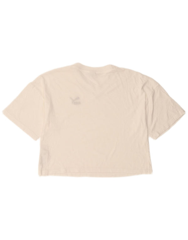 Puma Dame Oversized Crop T-Shirt Top UK 6 XS Hvid Bomuld