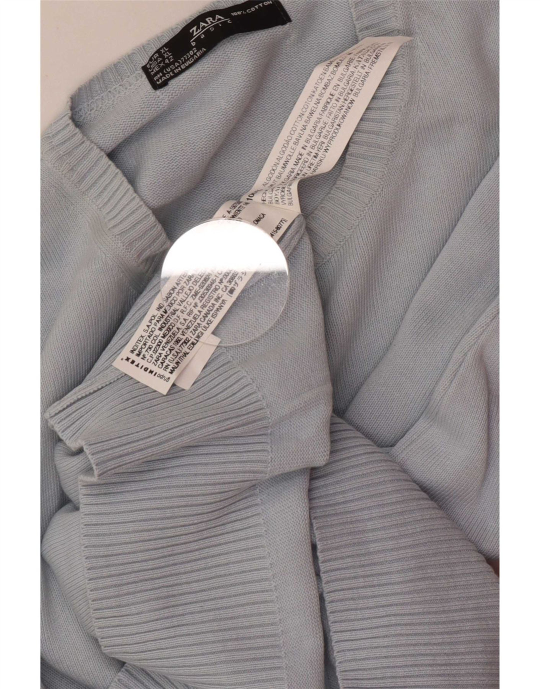 Zara Herre sweater med rund hals XL blå bomuld