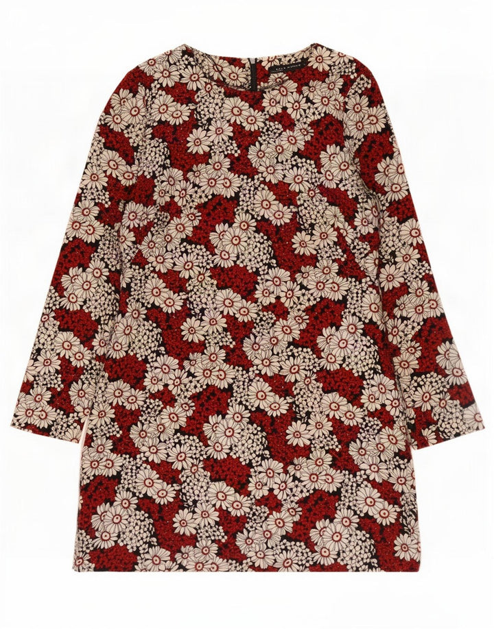 Zara Dame Langærmet Skede Kjole UK 12 Medium Red Floral Polyester