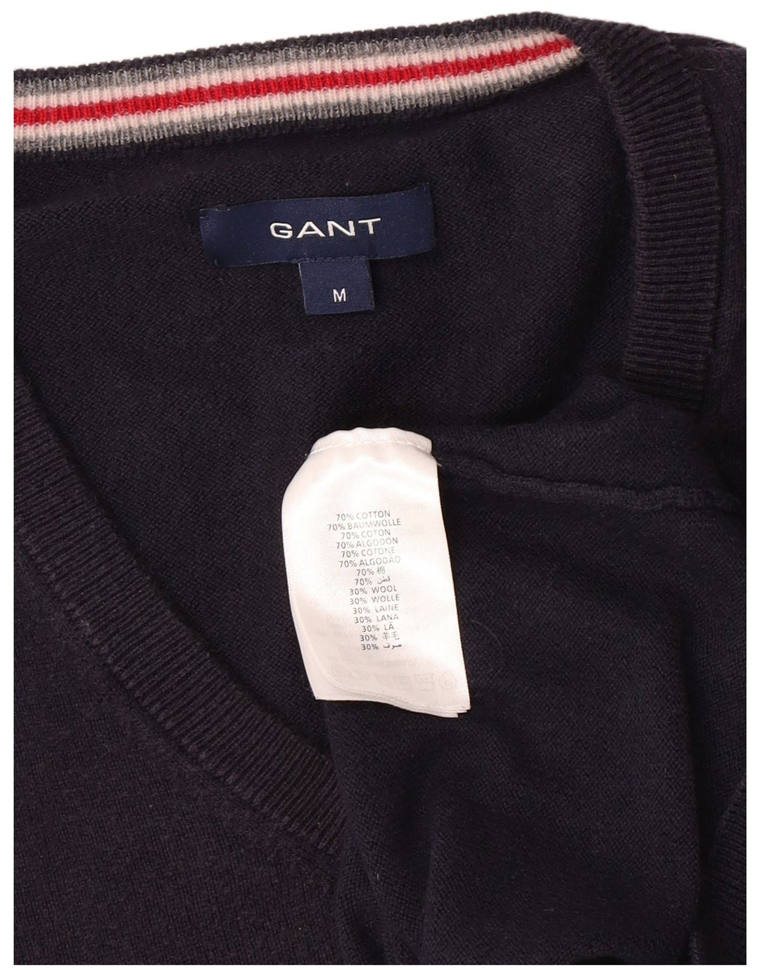 GANT Mens V-Neck Jumper Sweater Medium Navy Blue Cotton