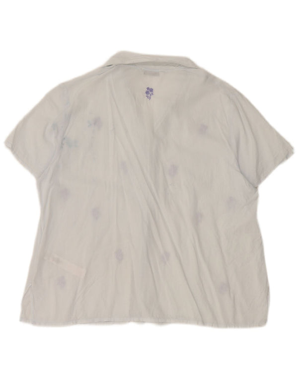 Marks & Spencer Kortærmet skjorte til kvinder UK 12 Medium Blue Floral Cotton