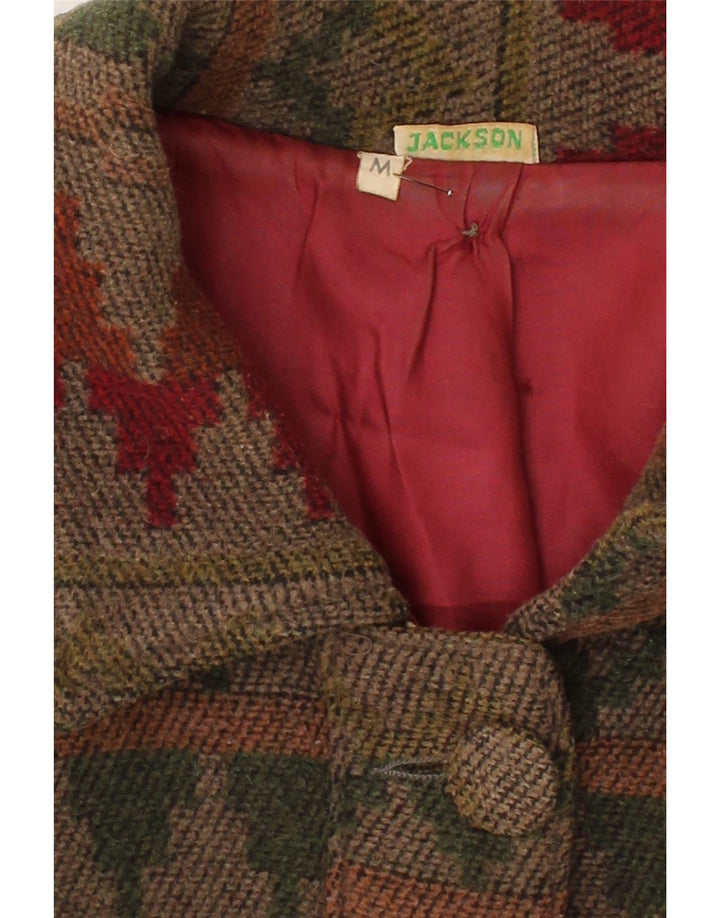 VINTAGE Womens Oversized Overcoat UK 14 Medium Brown Geometric Wool Vintage Vintage and Second-Hand Vintage from Messina Hembry 