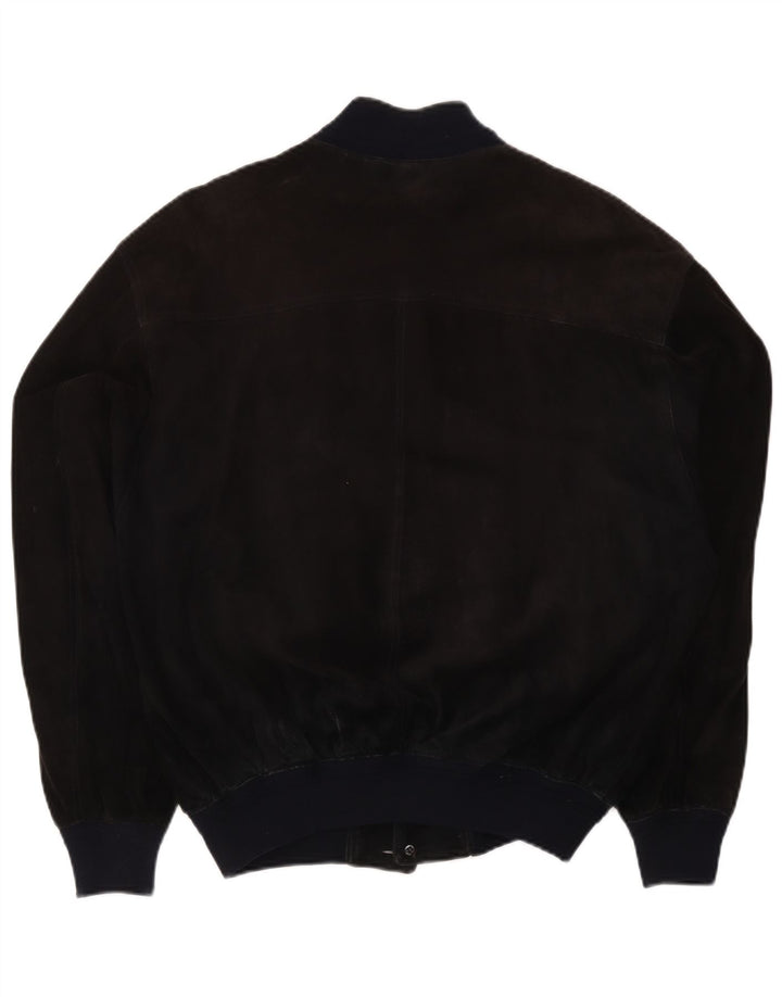 Vintage herre ruskind bomberjakke UK 38 Medium Sort Colourblock Læder