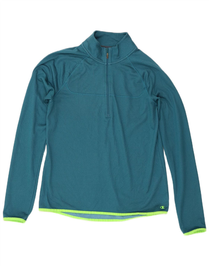 Champion Herre Zip Neck Pullover Træningsdragt Top Stor Blå Polyester