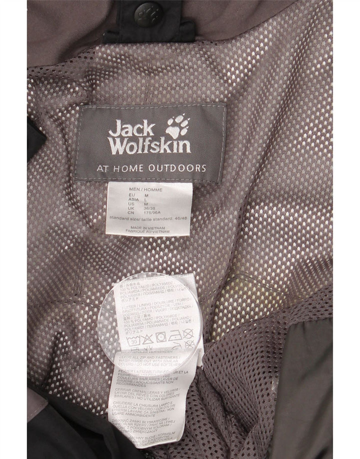 JACK WOLFSKIN Regnjakke med hætte til mænd UK 36/38 Medium Black Colourblock