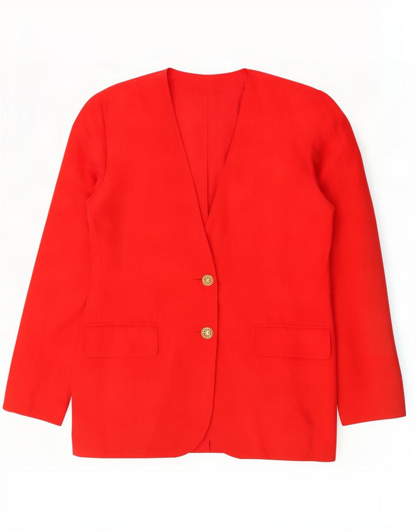 Vintage Womens 2 Button Blazer Jacket UK 14 Large Red Silk
