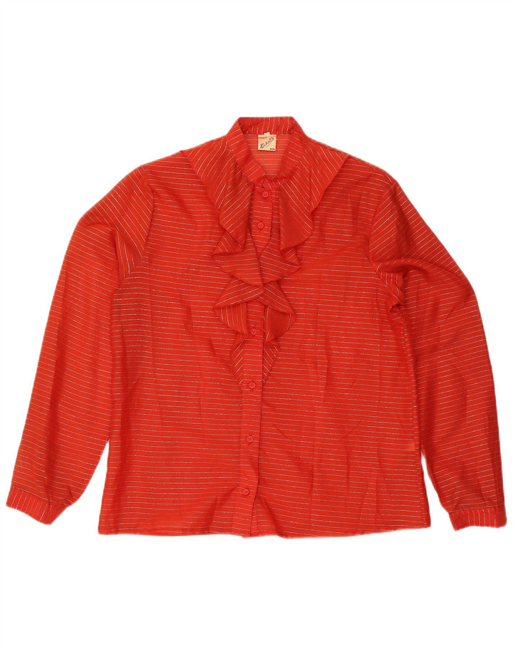Vintage kvinders flæse foran bluse Top IT 48 XL rød stribet polyester