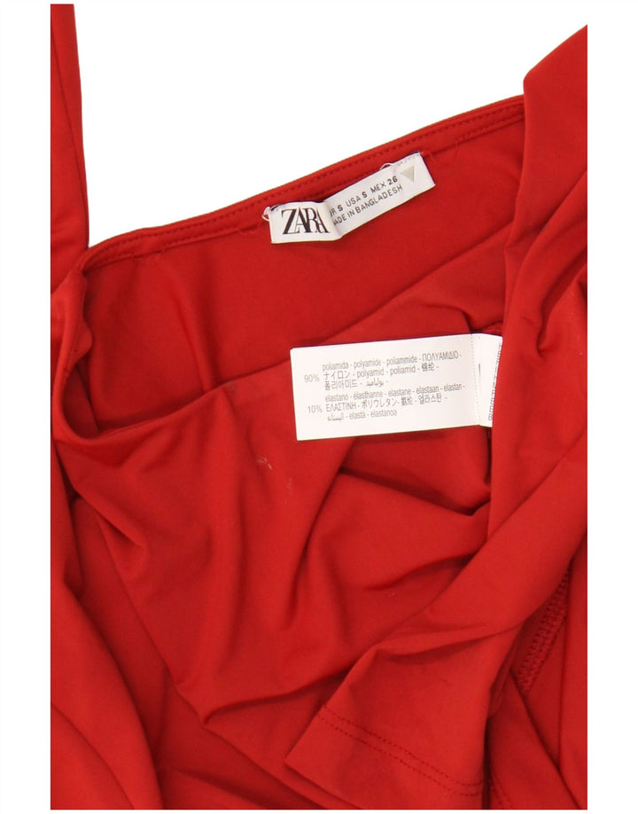Zara Womens Crop Top Langærmet UK 8 Lille rød polyamid