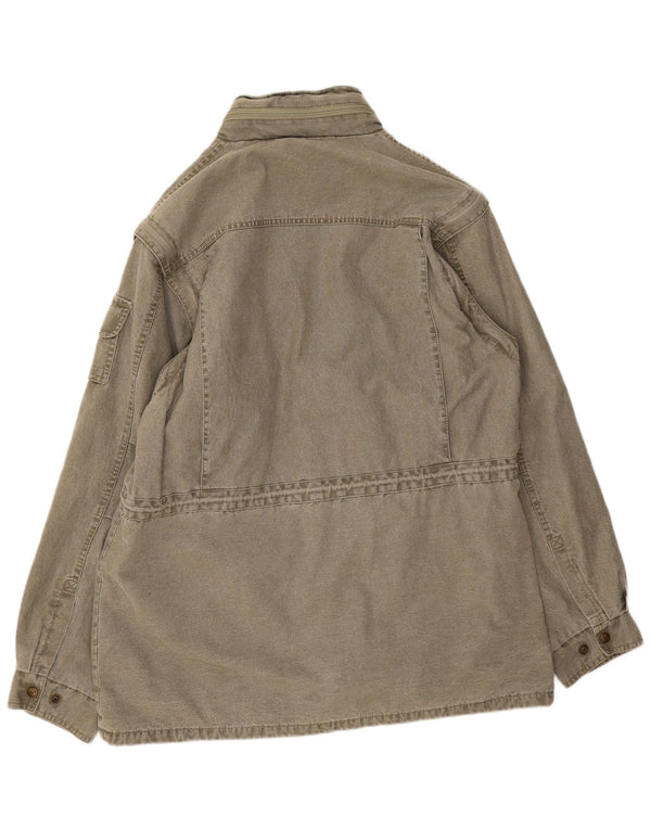 Vintage Herre Hooded Utility Jacket UK 44 2XL Khaki Cotton