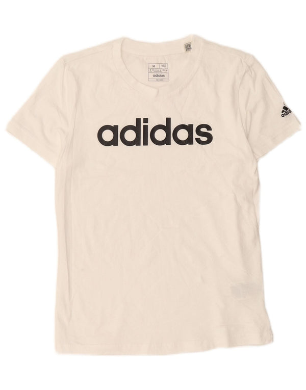 Adidas Dame Grafisk T-Shirt Top UK 12 Medium Hvid Bomuld