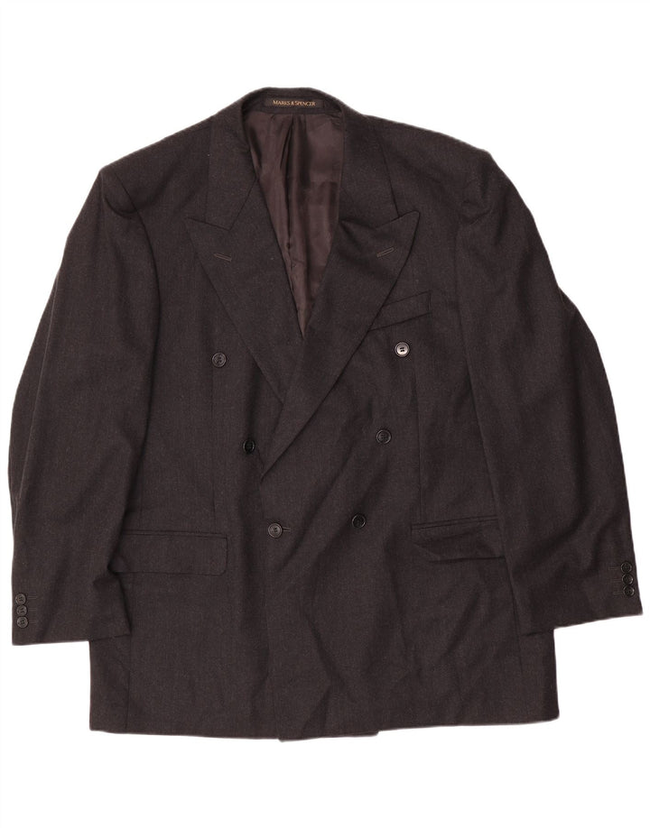 Marks & Spencer Herre Double Breasted Blazer Jacket UK 44 XL Grå New Wool