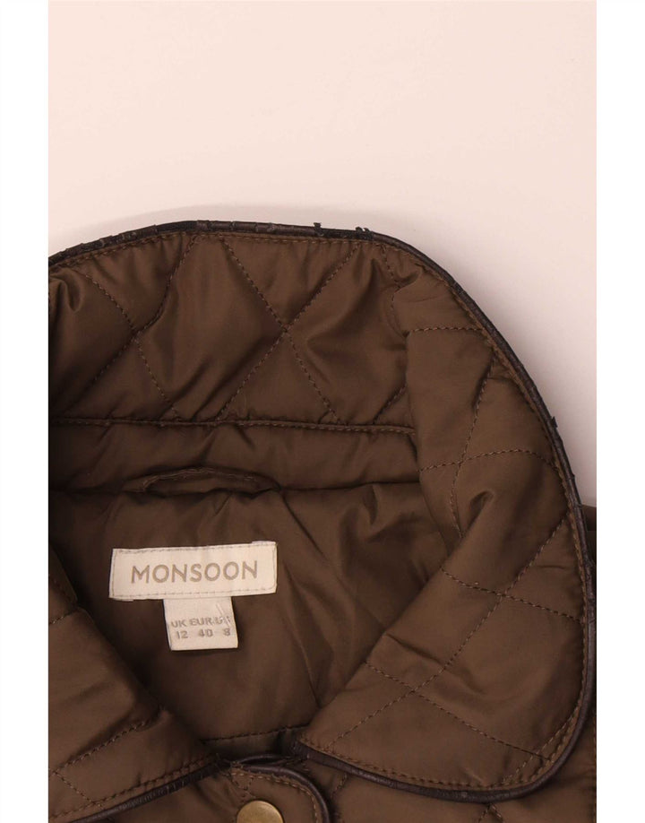 Monsoon Dame Quiltet Jakke UK 12 Medium Khaki Polyester