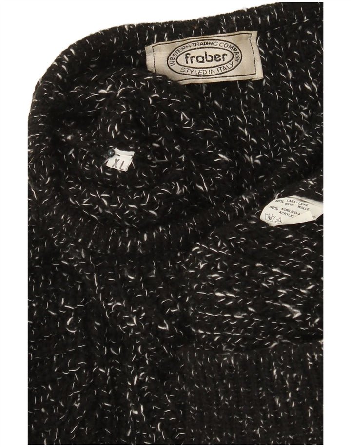 Vintage sweater med rund hals til mænd XL sort flækket uld
