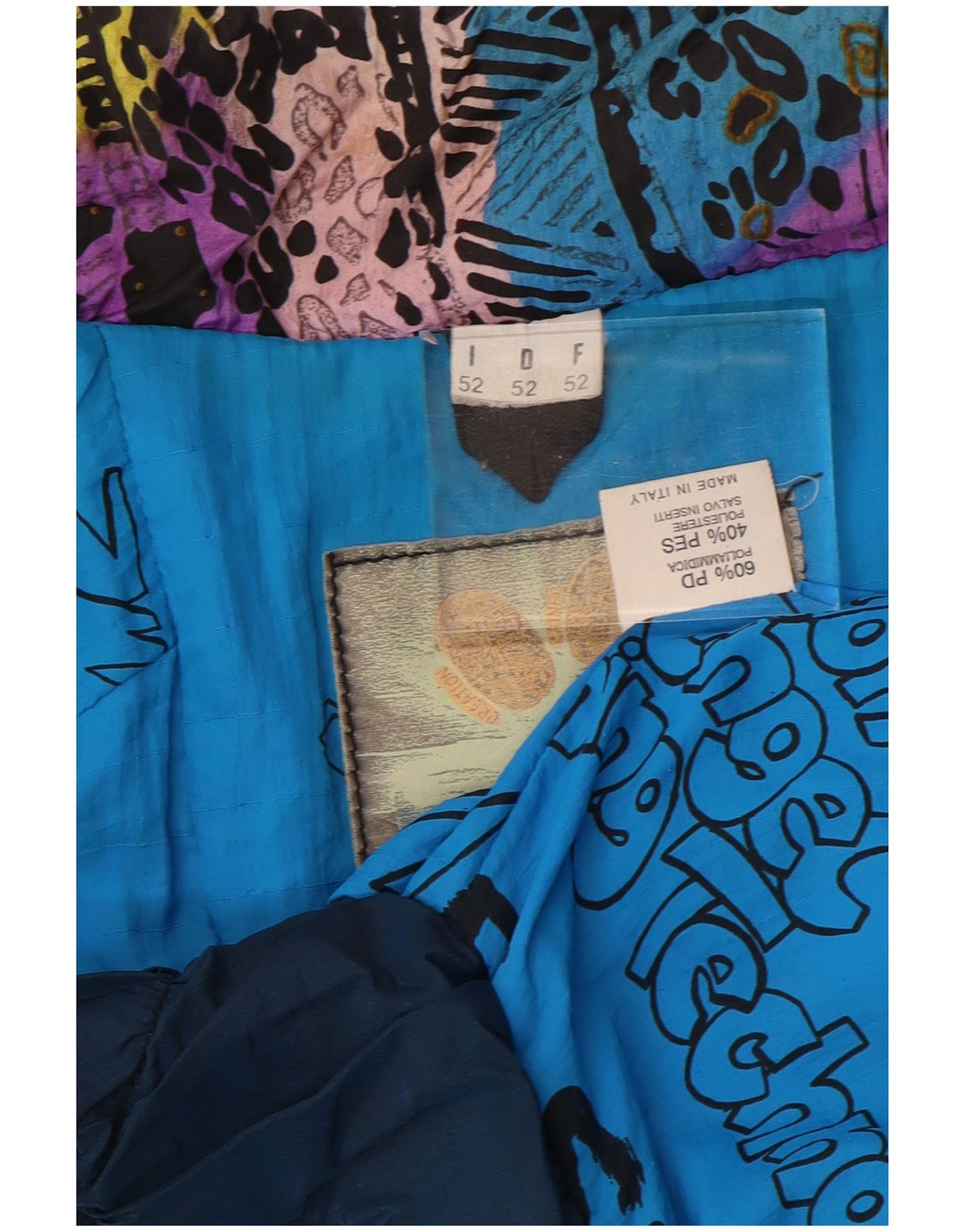 Vintage Dame Oversized Skijakke IT 52 2XL Blå Animal Print Polyamid