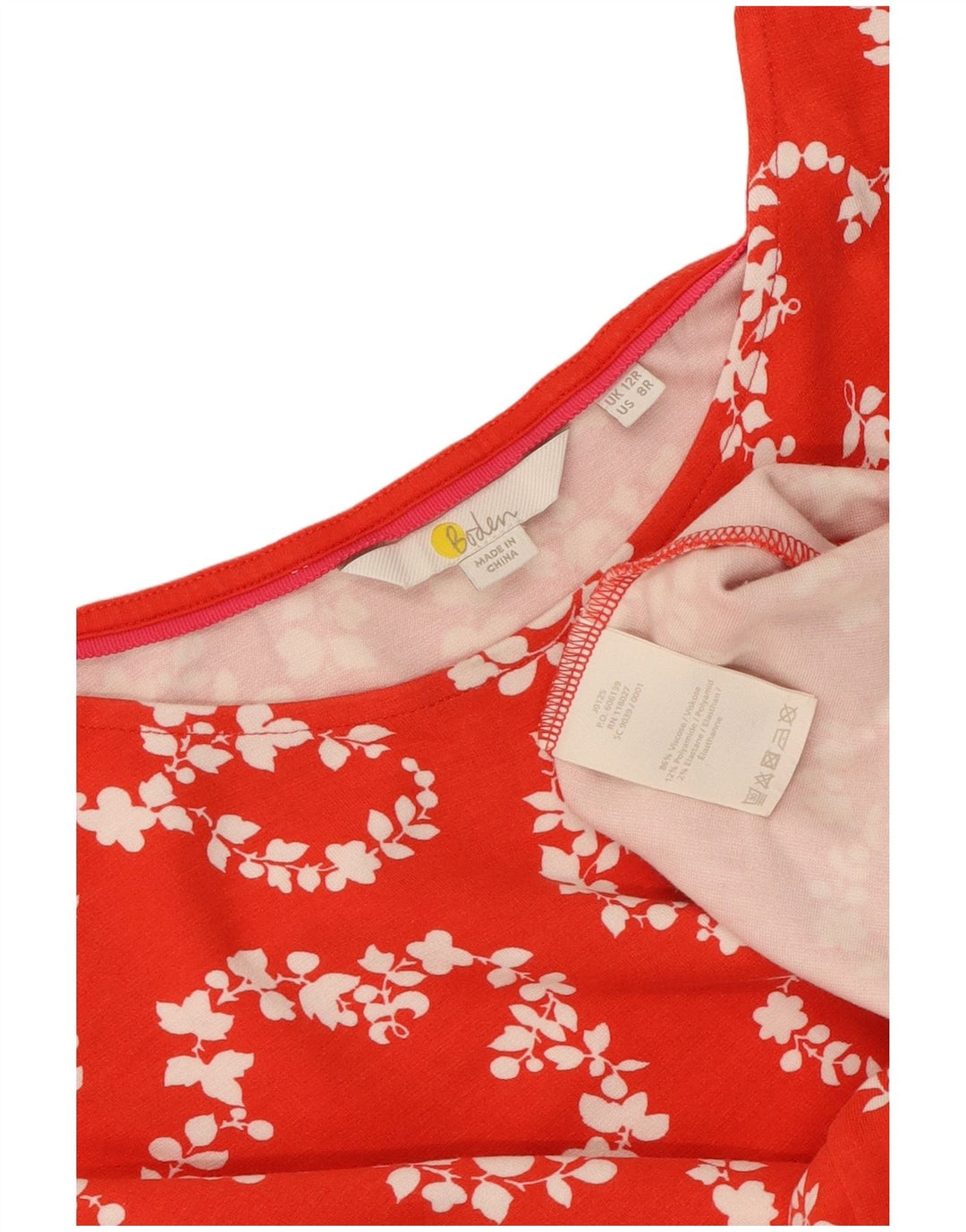 Boden Dame Skede Kjole UK 12 Medium Red Floral Viscose