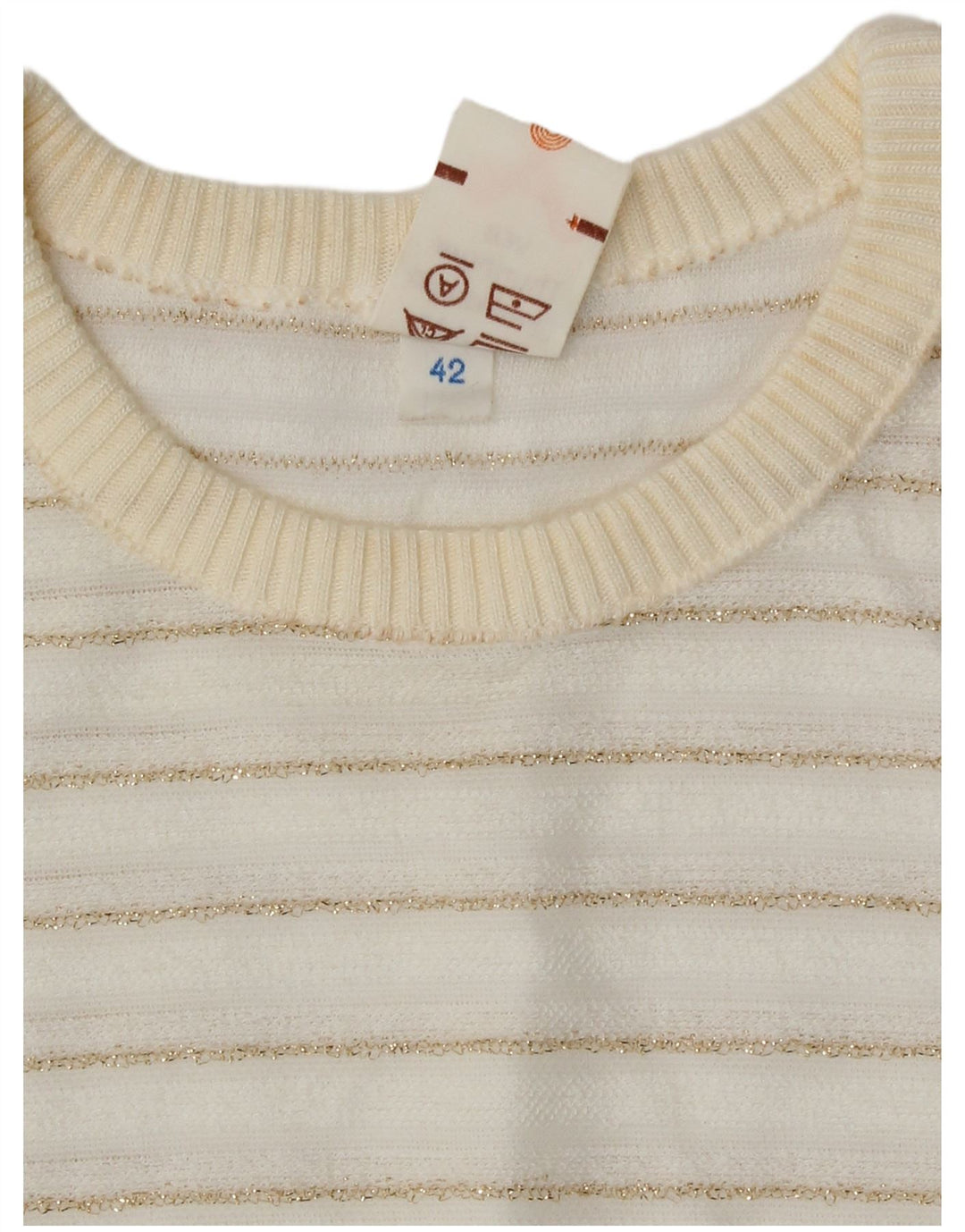 Vintage dame sweater med rund hals EU 42 stor hvid stribet