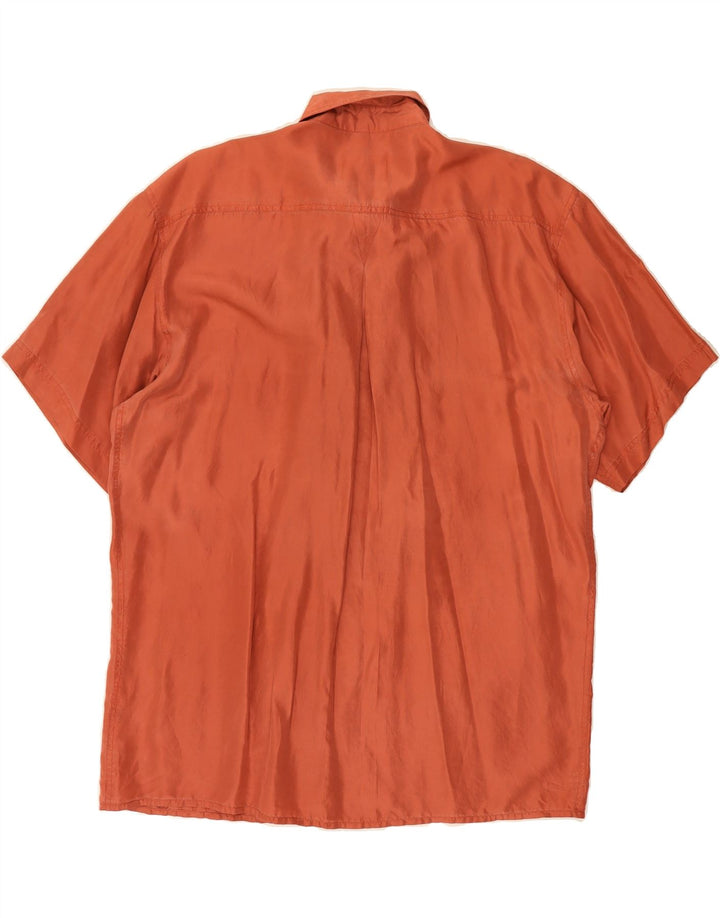 SINFUL Mens Short Sleeve Shirt Large Orange Silk Vintage Sinful and Second-Hand Sinful from Messina Hembry 